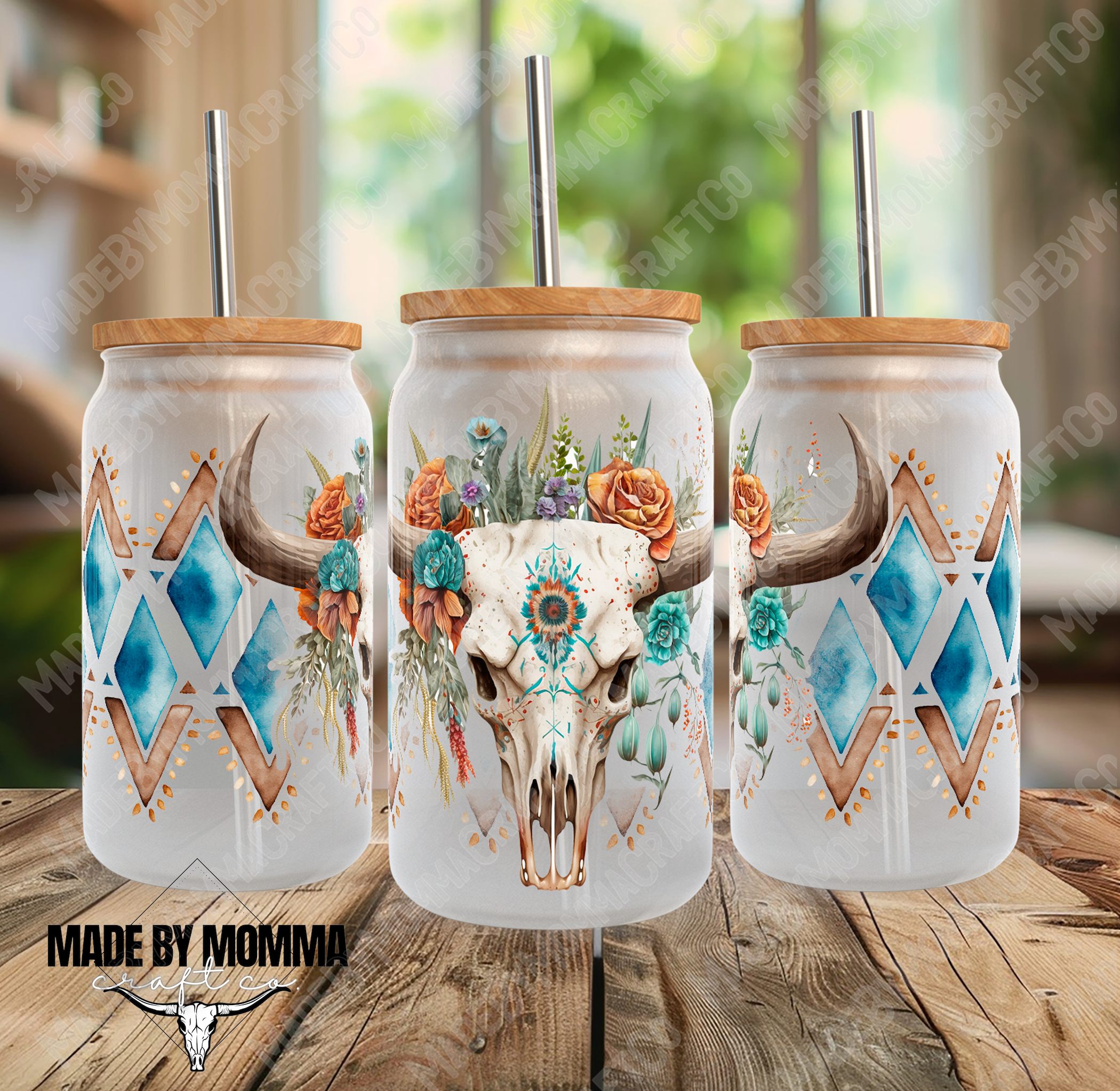 Cow Skull Floral 16oz UV DTF or Sublimation Wrap