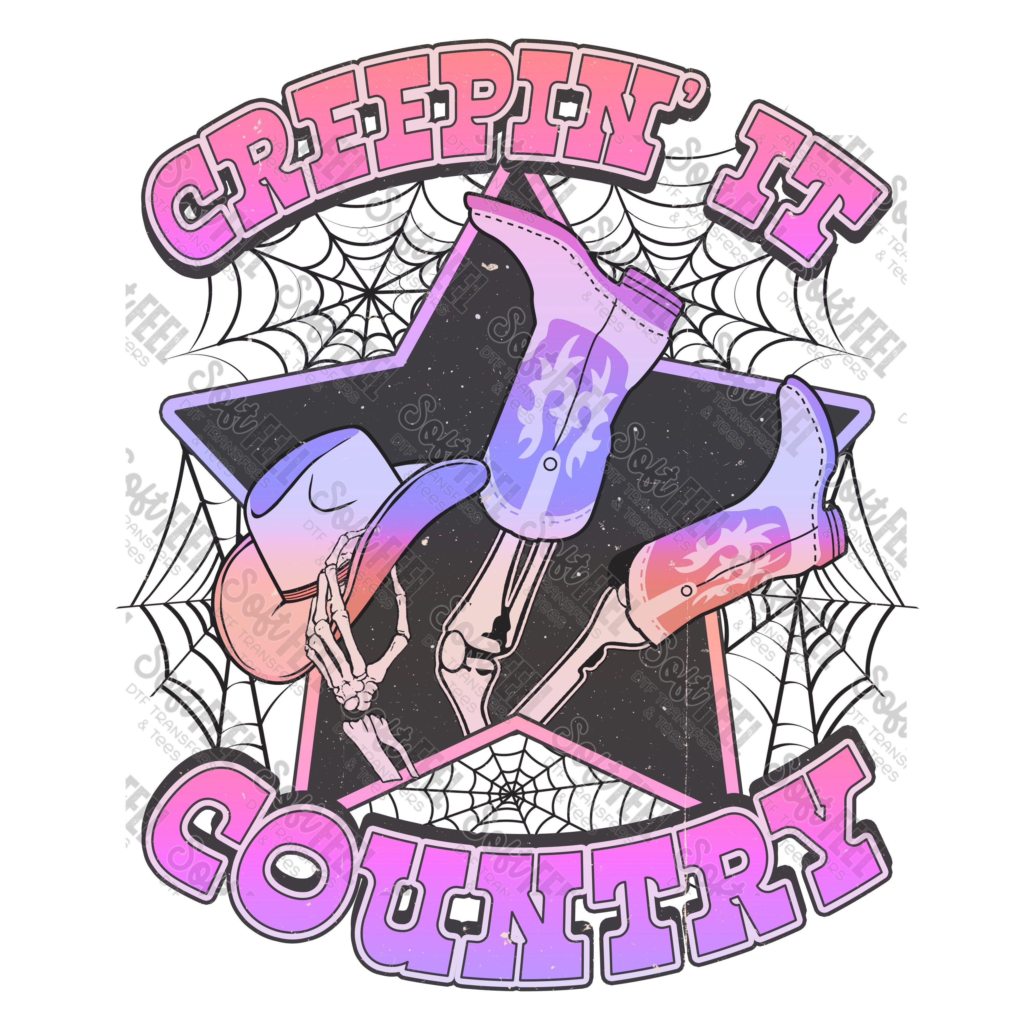Creepin It Country - Halloween / Country Western - Direct To Film Transfer / DTF - Heat Press Clothing Transfer