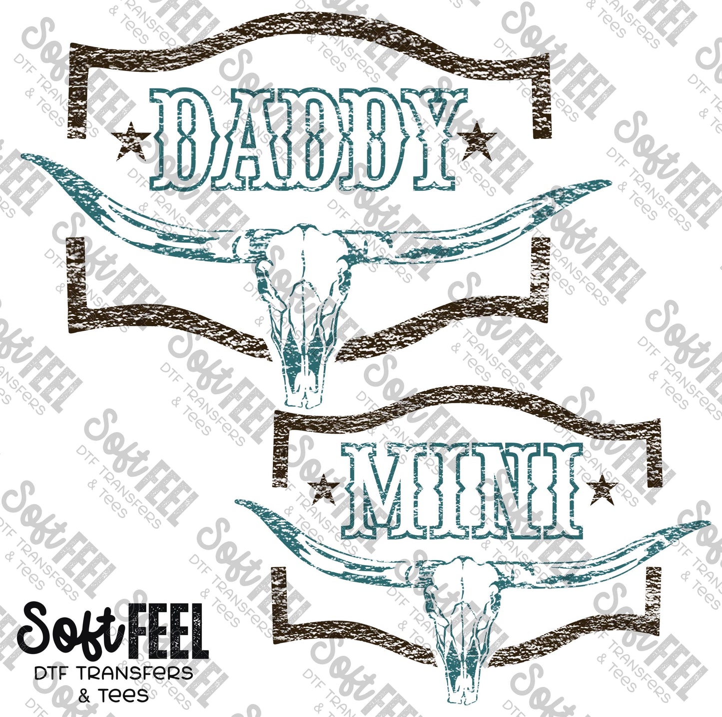 Brown & Teal Daddy Mini Country Western - Daddy Mini Set / Youth / Men's - Direct To Film Transfer / DTF - Heat Press Clothing Transfer