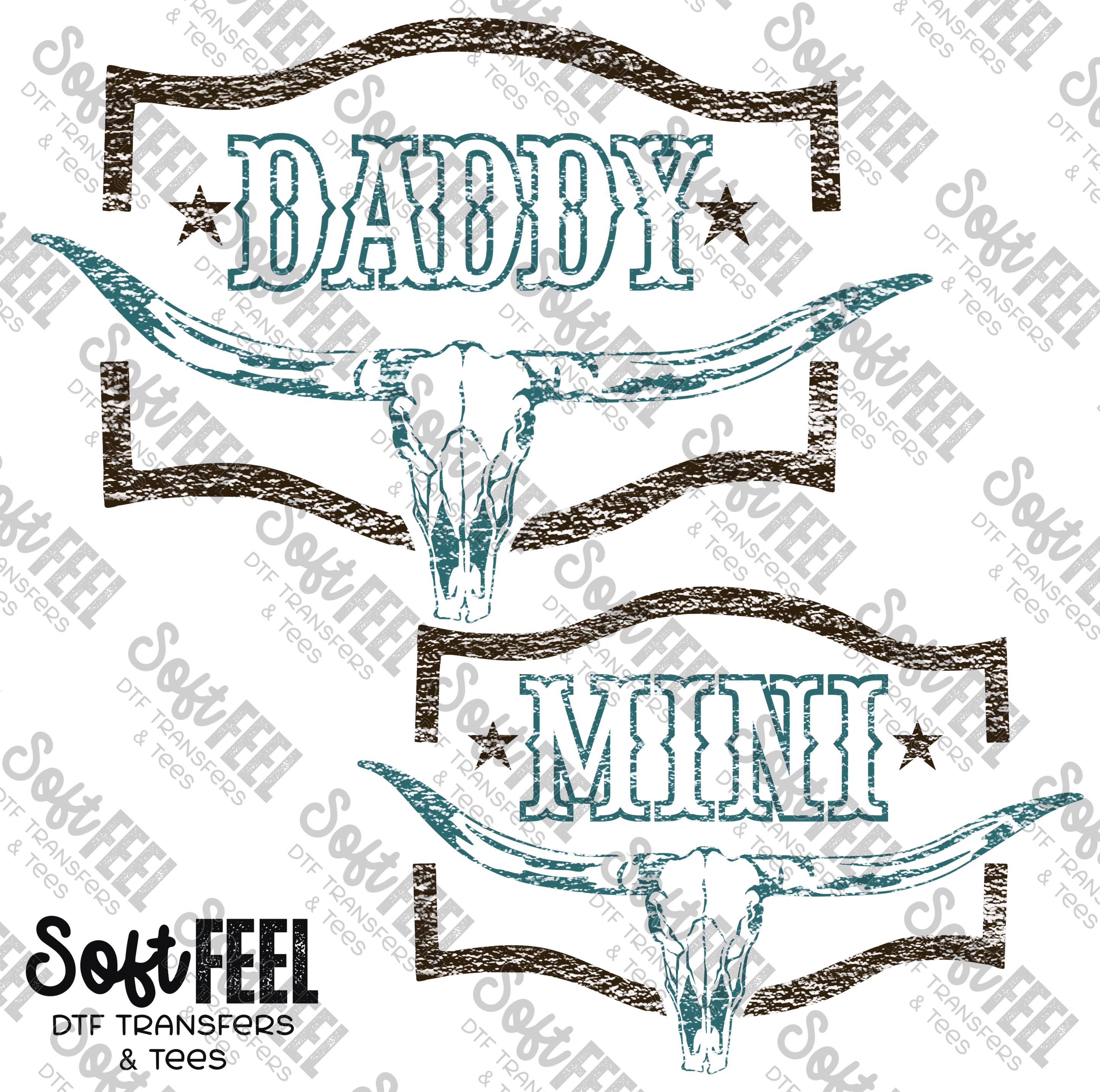 Brown &amp; Teal Daddy Mini Country Western - Daddy Mini Set / Youth / Men&#39;s - Direct To Film Transfer / DTF - Heat Press Clothing Transfer