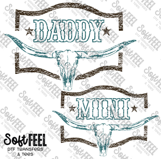 Brown & Teal Daddy Mini Country Western - Daddy Mini Set / Youth / Men's - Direct To Film Transfer / DTF - Heat Press Clothing Transfer