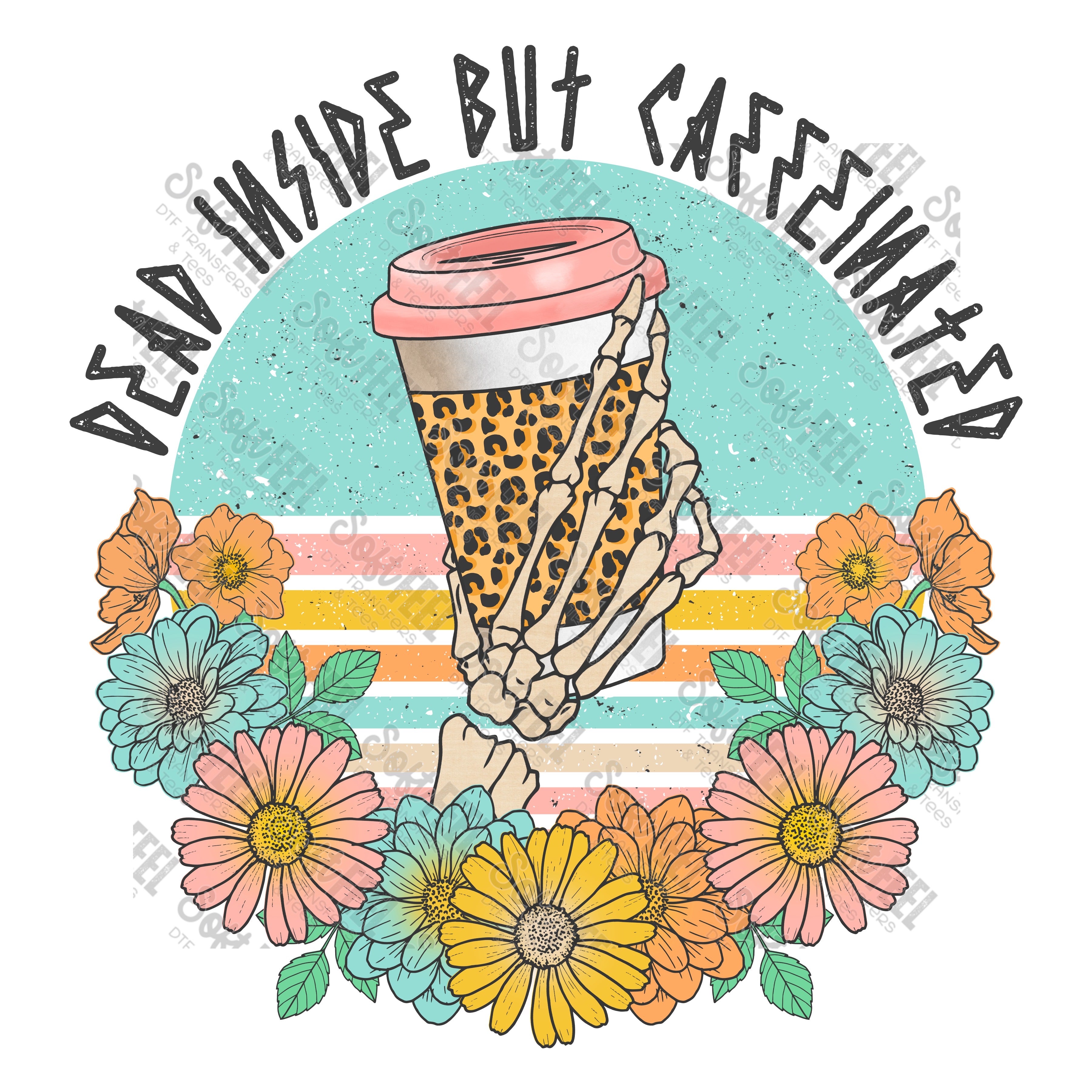 dead inside but caffeinated vintage - Women&#39;s / Snarky / Humor / Retro - Direct To Film Transfer / DTF - Heat Press Clothing Transfer