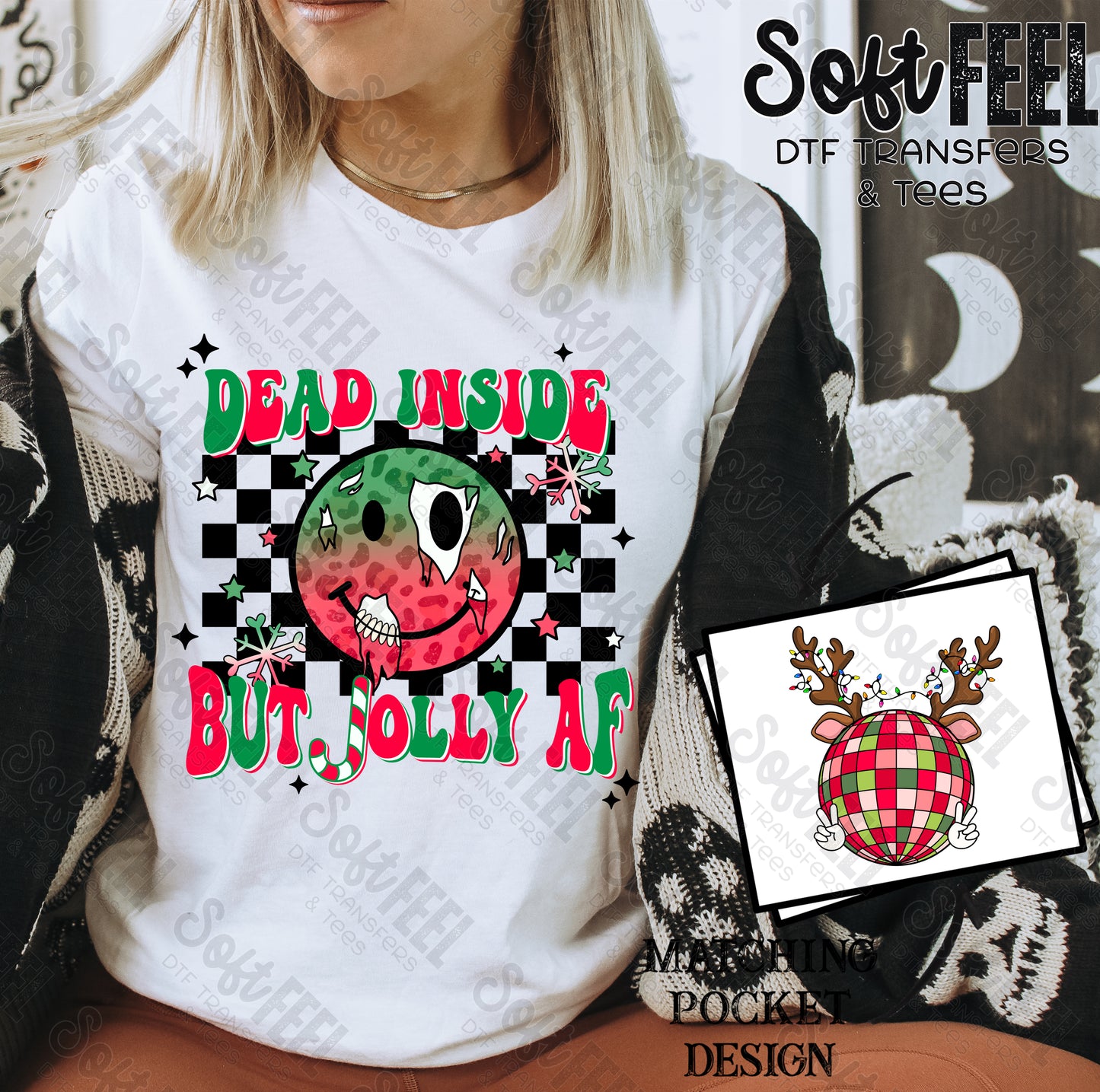 Dead Inside But Jolly AF - Retro / Christmas - Direct To Film Transfer / DTF - Heat Press Clothing Transfer