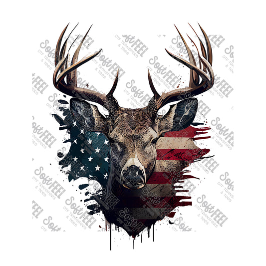 Deer Head - Hunting / Patriotic / Country Western - Direct To Film Transfer / DTF - Heat Press Clothing Transfer