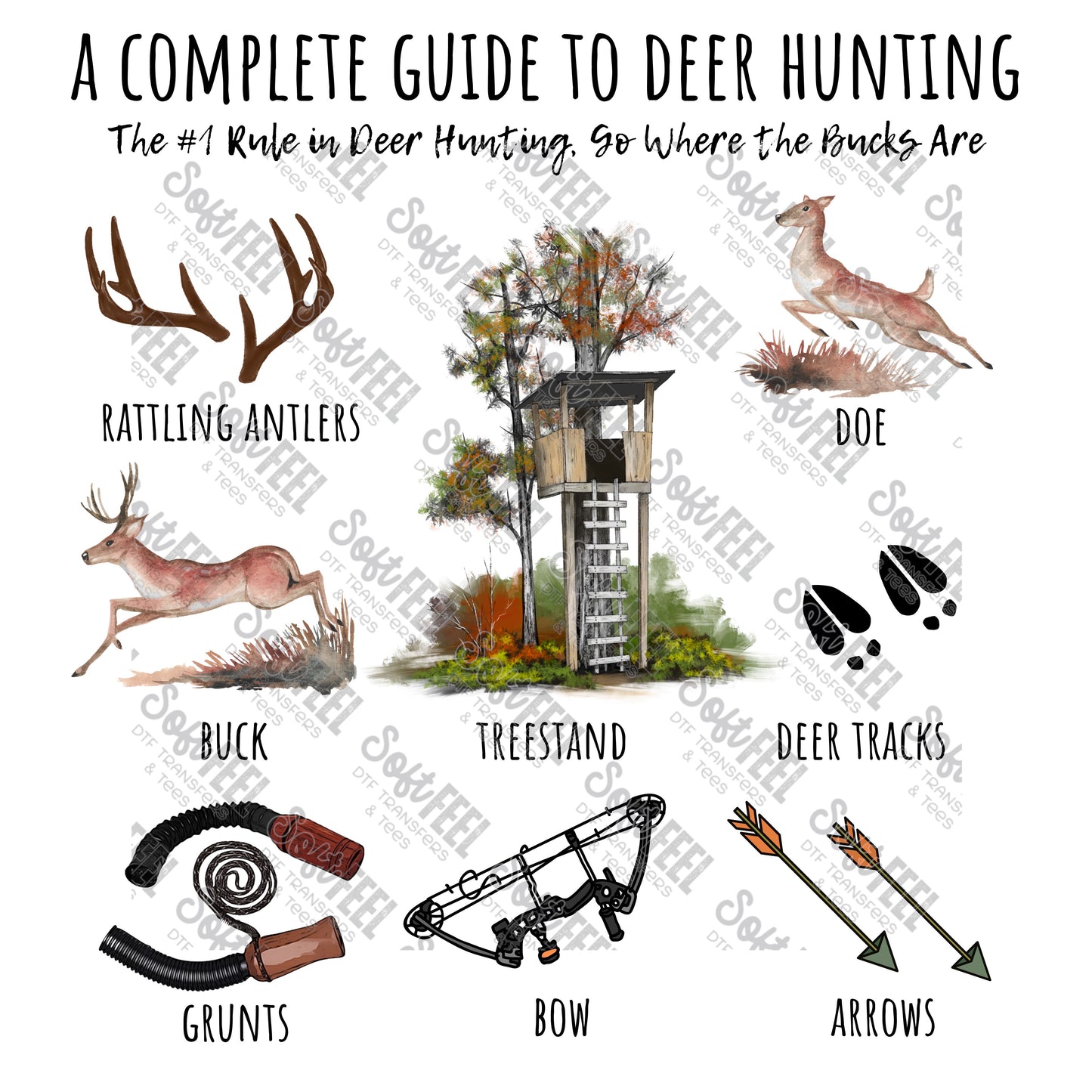 Complete Guide To Deer Hunting - Hunting / Men's / Youth - Direct To Film Transfer / DTF - Heat Press Clothing Transfer