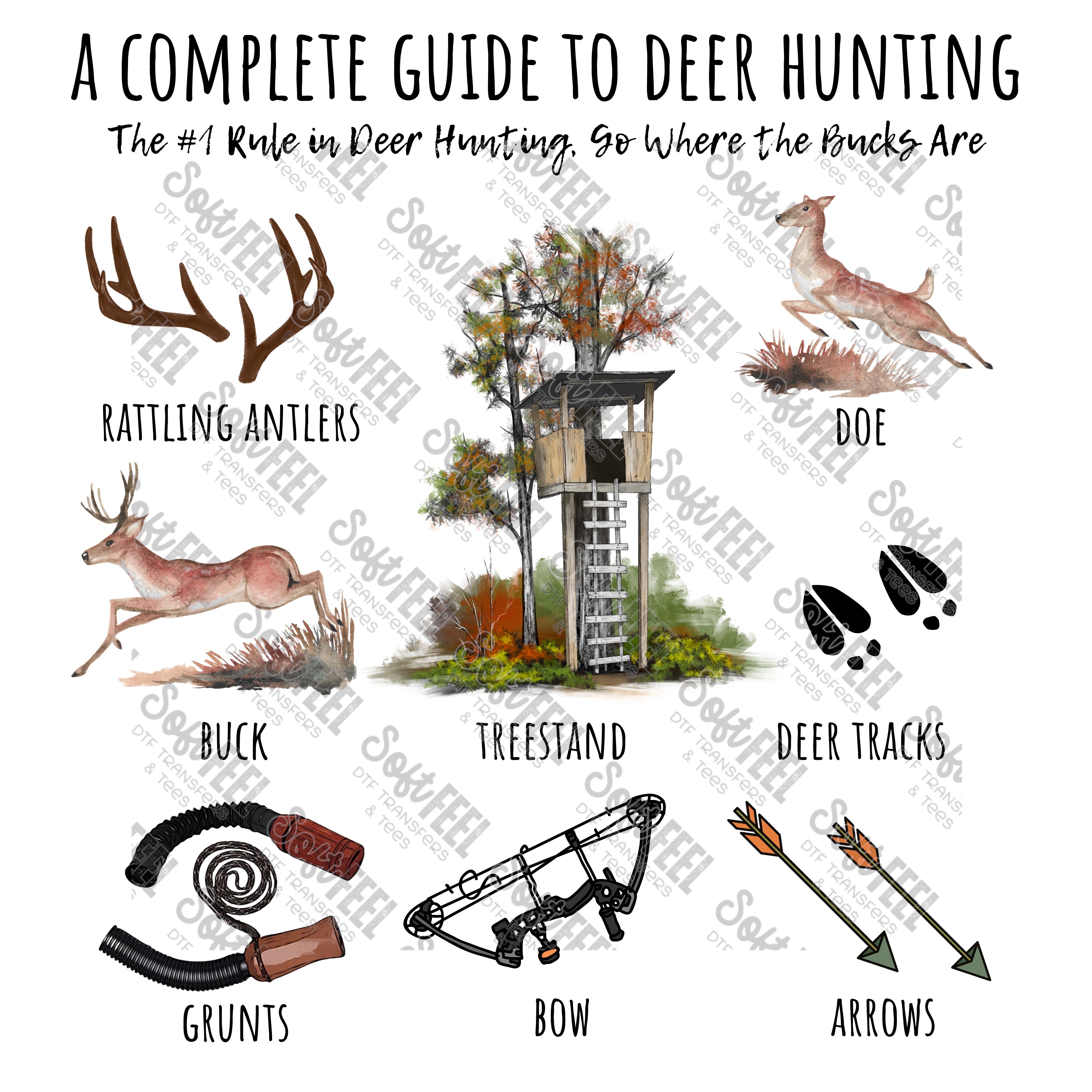 Complete Guide To Deer Hunting - Hunting / Men&#39;s / Youth - Direct To Film Transfer / DTF - Heat Press Clothing Transfer