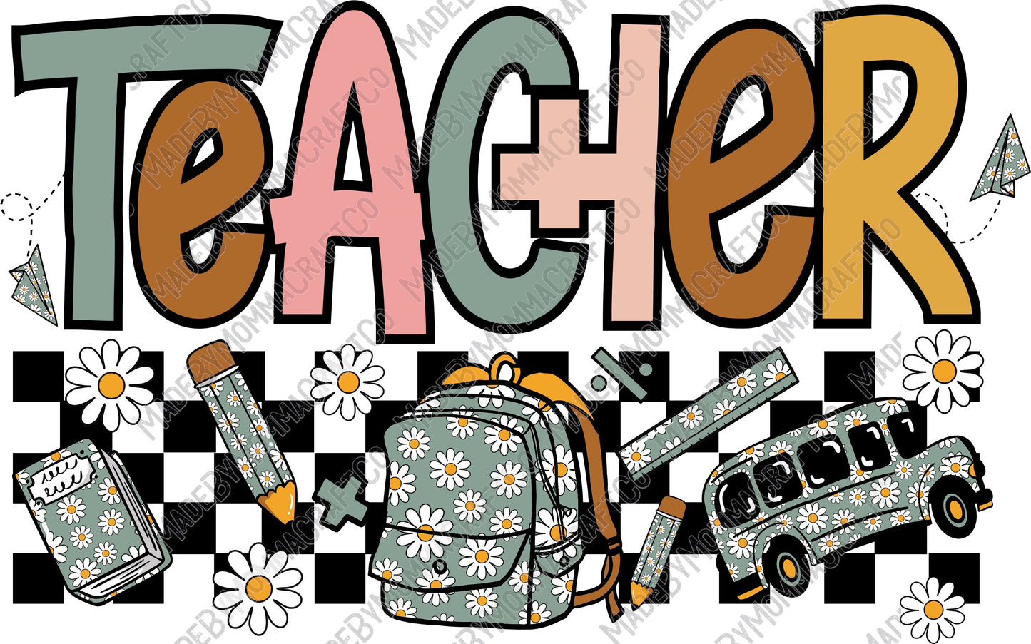 Retro Daisy Teacher - Back to School - Cheat Clear Waterslide™ or White Cast Sticker