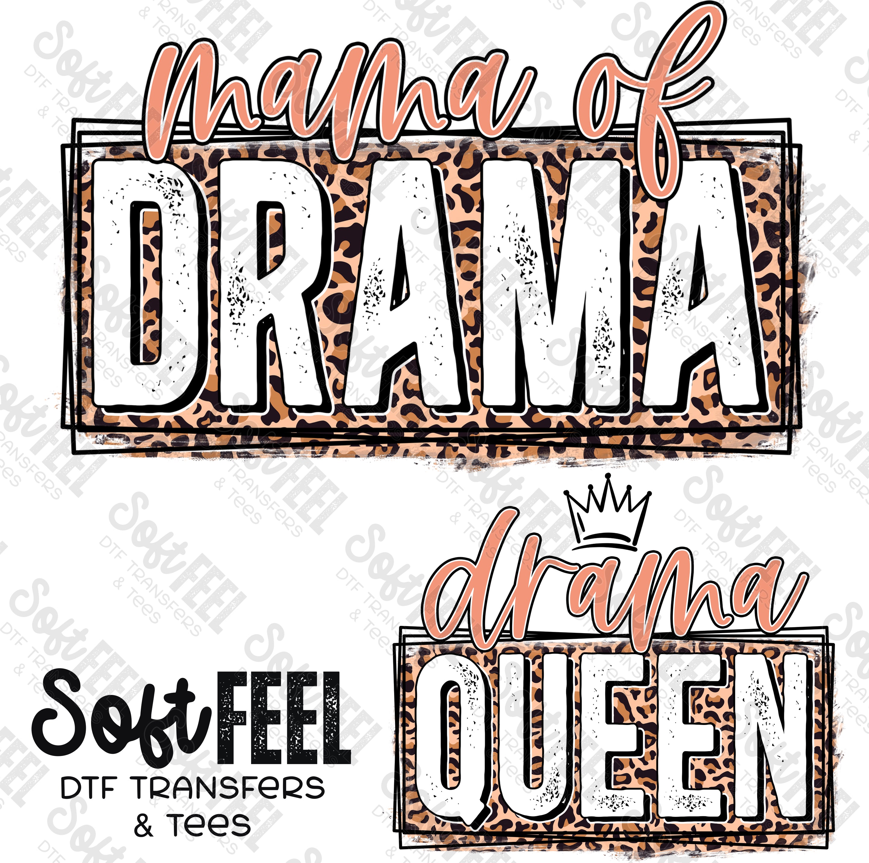 Mama Mini Drama Leopard - Mama Mini Set / Youth / Women&#39;s - Direct To Film Transfer / DTF - Heat Press Clothing Transfer