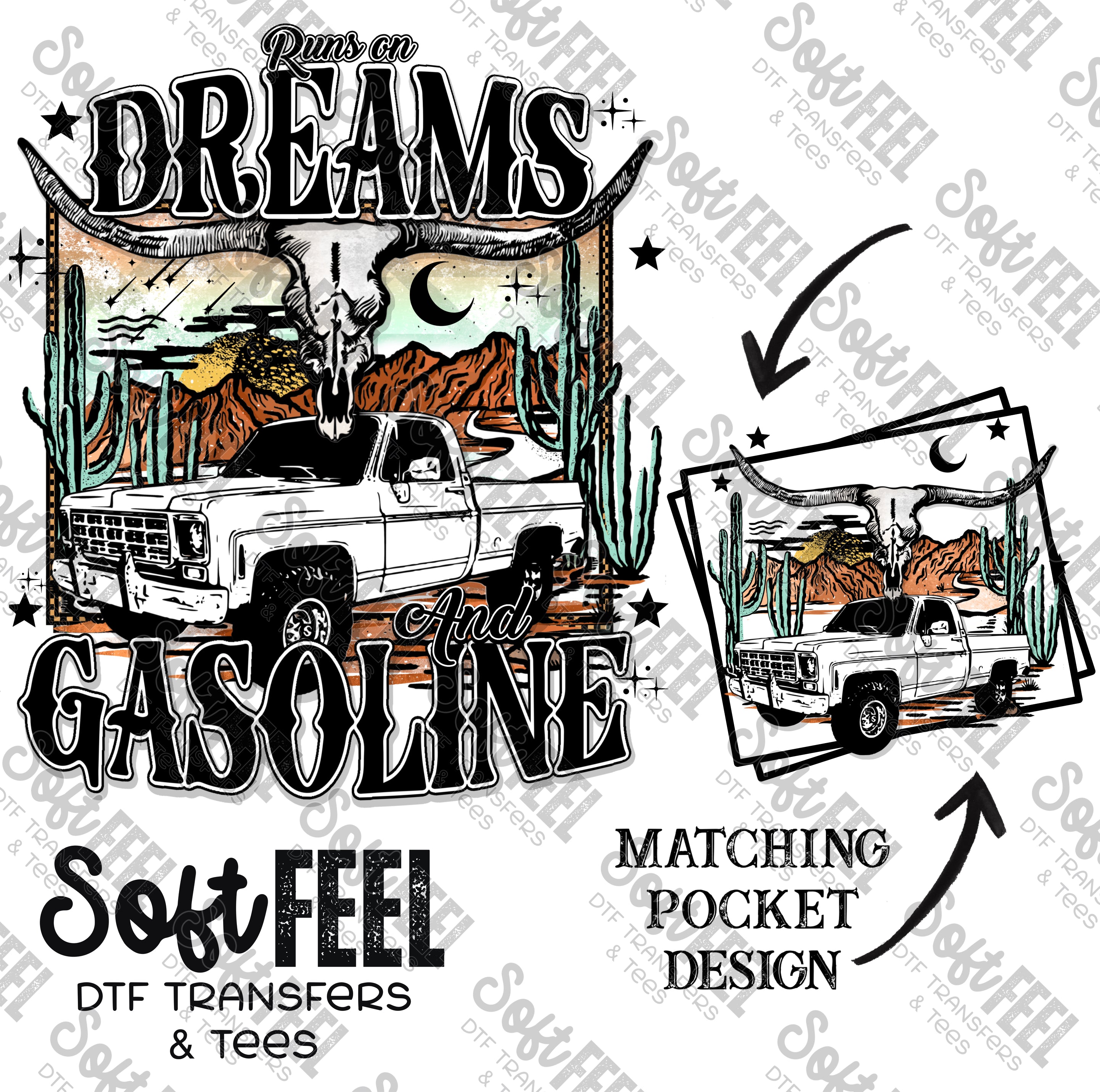 Dreams and Gasoline Truck - Men&#39;s / Women&#39;s / Music / Western - Direct To Film Transfer / DTF - Heat Press Clothing Transfer