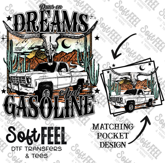 Dreams and Gasoline Truck - Men's / Women's / Music / Western - Direct To Film Transfer / DTF - Heat Press Clothing Transfer