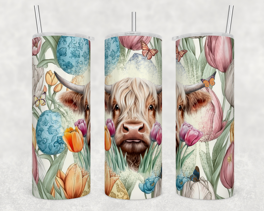 Easter Highland Cow - Summer - Sublimation or Waterslide Wrap - 20oz and 30oz