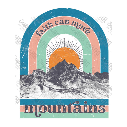 Faith Can Move Mountains Retro Blue - Christian - Direct To Film Transfer / DTF - Heat Press Clothing Transfer