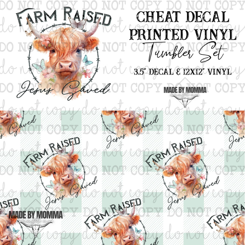 Farm Raised Highland Cow Western - Vinyl &amp; Decal Tumbler Set