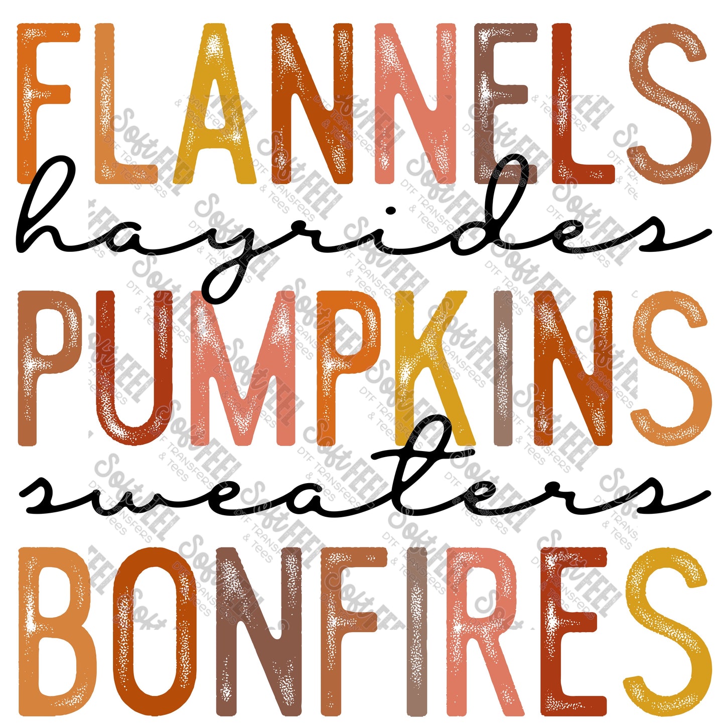 Flannels Pumpkins and Bonfires - Fall - Direct To Film Transfer / DTF - Heat Press Clothing Transfer