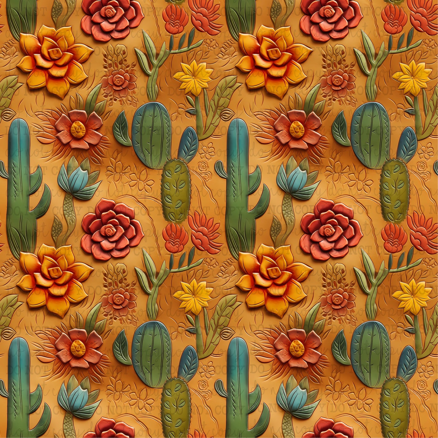 Floral Cactus Leather - Vinyl Or Waterslide Seamless Wrap