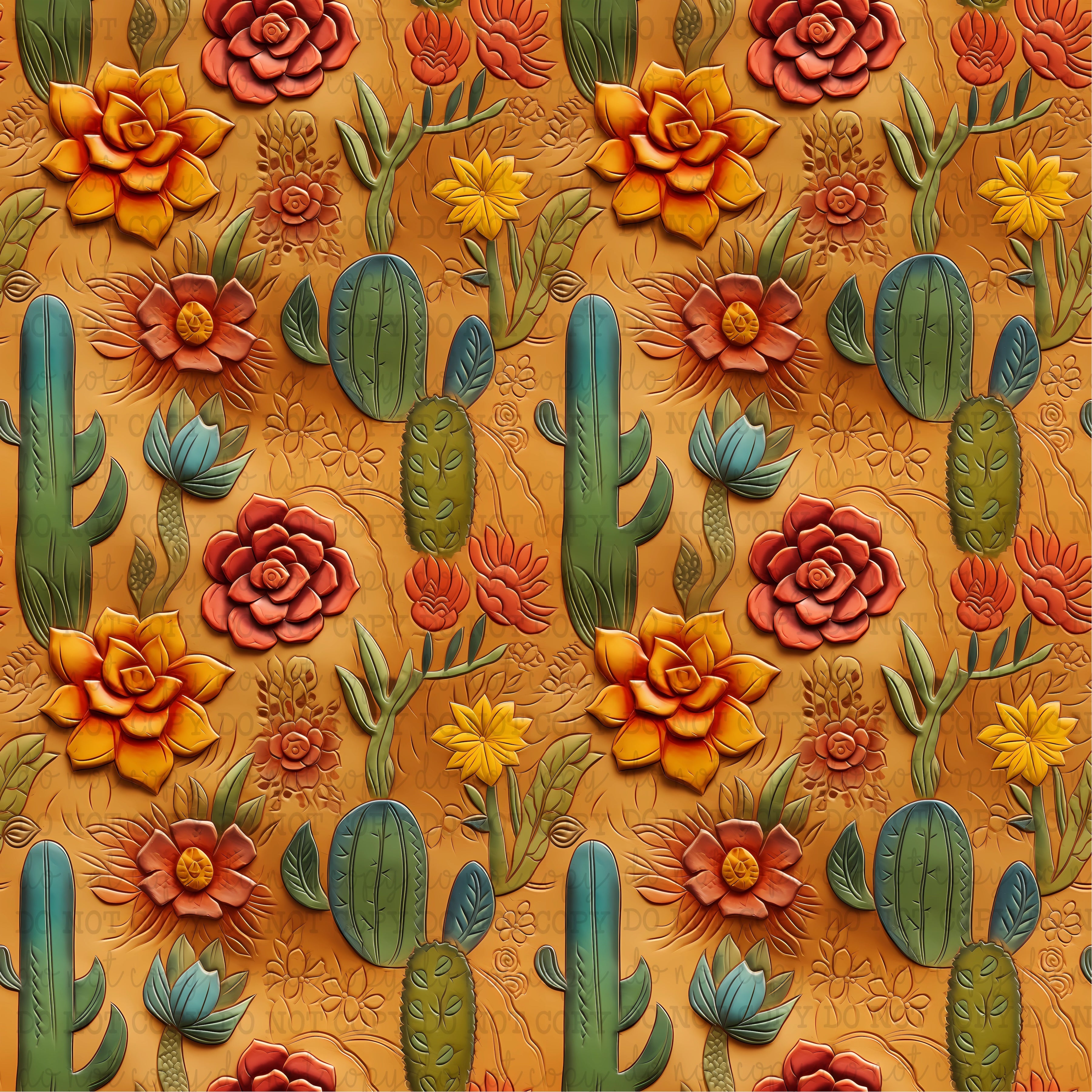 Floral Cactus Leather - Vinyl Or Waterslide Seamless Wrap