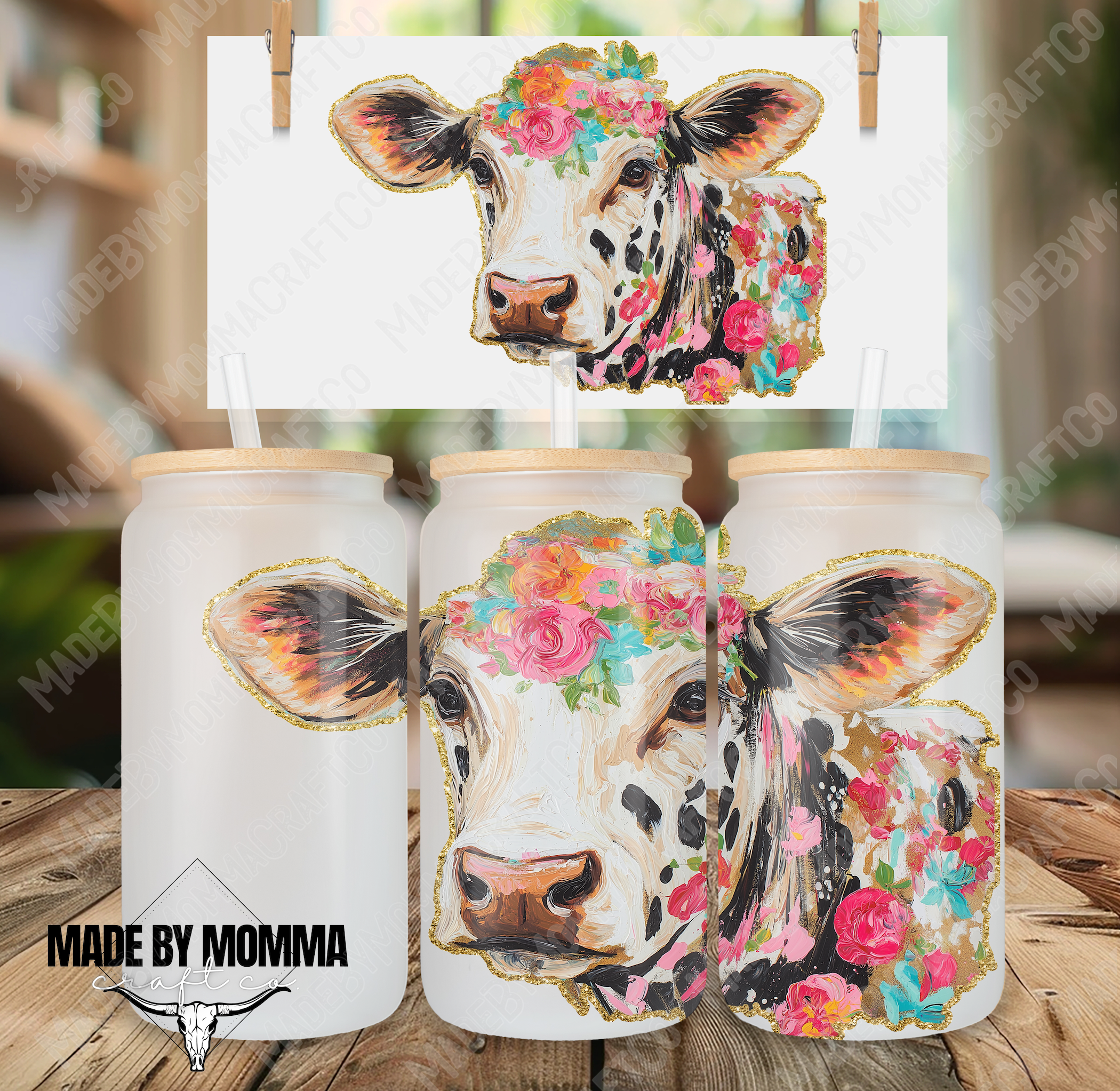 Floral Cow 16oz UV DTF or Sublimation Wrap