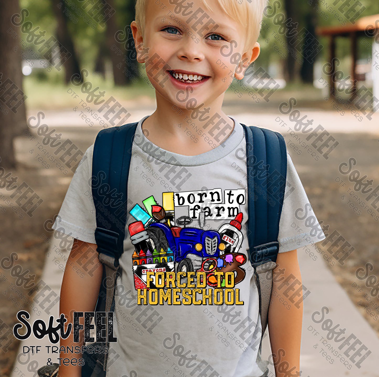 Born to Farm Forced to Homeschool - Back to School - Youth / School and Teacher- Direct To Film Transfer / DTF - Heat Press Clothing Transfer