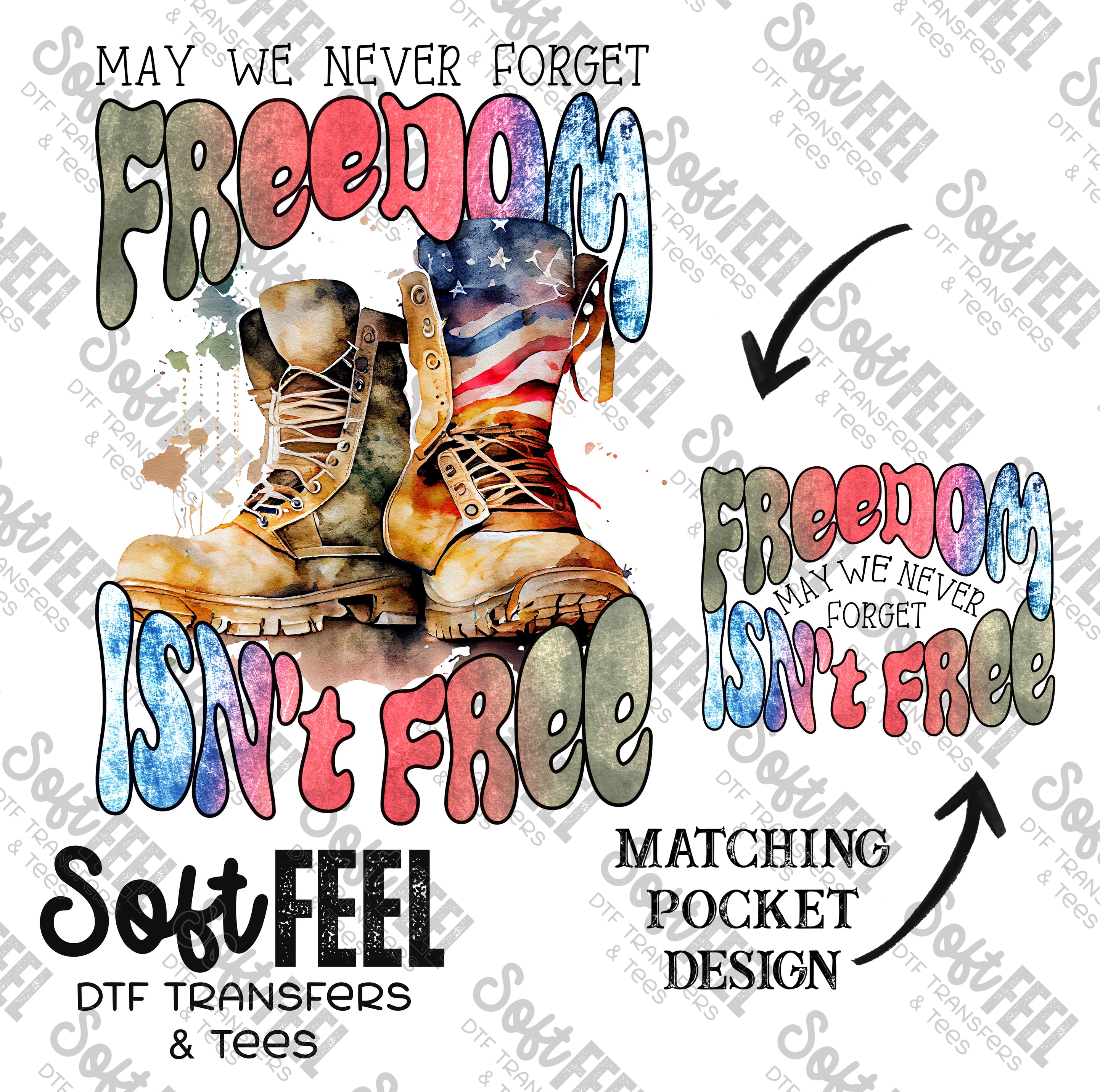 Freedom isn&#39;t Free Boots - Patriotic / Military - Direct To Film Transfer / DTF - Heat Press Clothing Transfer