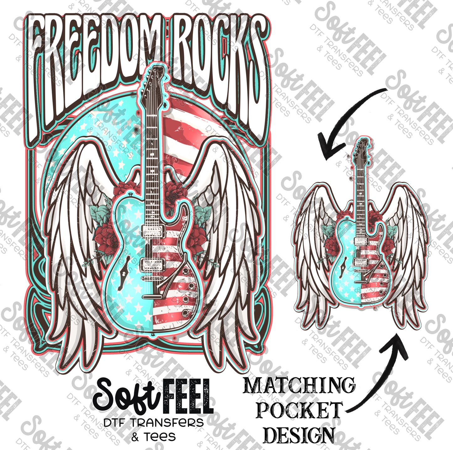 Freedom Rocks Guitar - Patriotic / Music / Western - Direct To Film Transfer / DTF - Heat Press Clothing Transfer