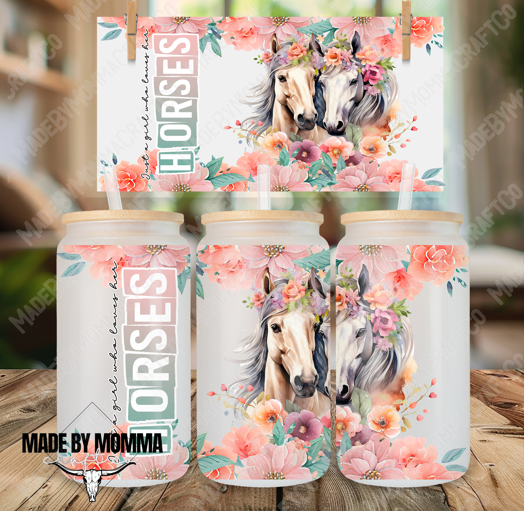 Girl Who Loves Horses Floral 16oz UV DTF or Sublimation Wrap