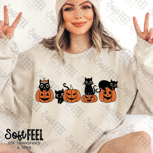 Halloween Cats and Pumpkins - Fall / Animals - Direct To Film Transfer / DTF - Heat Press Clothing Transfer