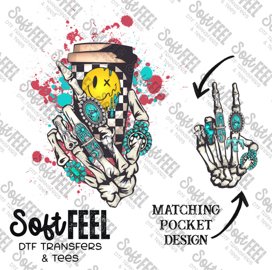 Spooky Skeleton Hand Turquoise Rings -Western / Halloween Horror - Direct To Film Transfer / DTF - Heat Press Clothing Transfer