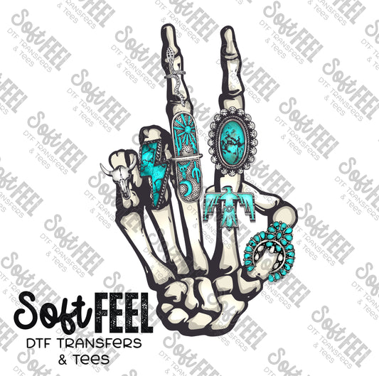 Skeleton Hand Turquoise Rings - Western - Direct To Film Transfer / DTF - Heat Press Clothing Transfer