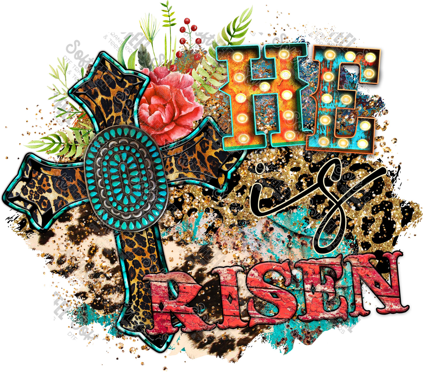 He Is Risen Western - Country Western / Christian - Direct To Film Transfer / DTF - Heat Press Clothing Transfer