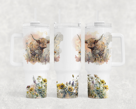 HIGHLAND COW - 40oz Handle Tumbler - Sublimation or Waterslide Wrap