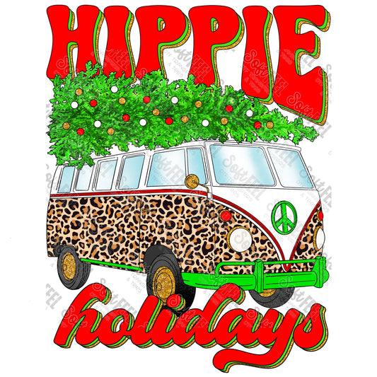 Hippie Holiday Bus Leopard - Hippie / Christmas - Direct To Film Transfer / DTF - Heat Press Clothing Transfer