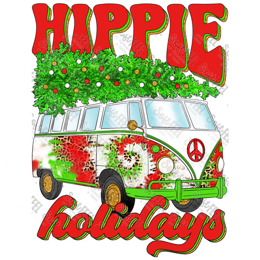 Hippie Holiday Bus Tie Dye Leopard - Hippie / Christmas - Direct To Film Transfer / DTF - Heat Press Clothing Transfer