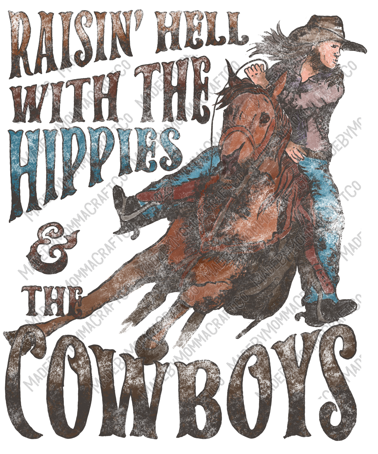 Hippies and the Cowboys - Vintage Western - Cheat Clear Waterslide™ or White Cast Sticker