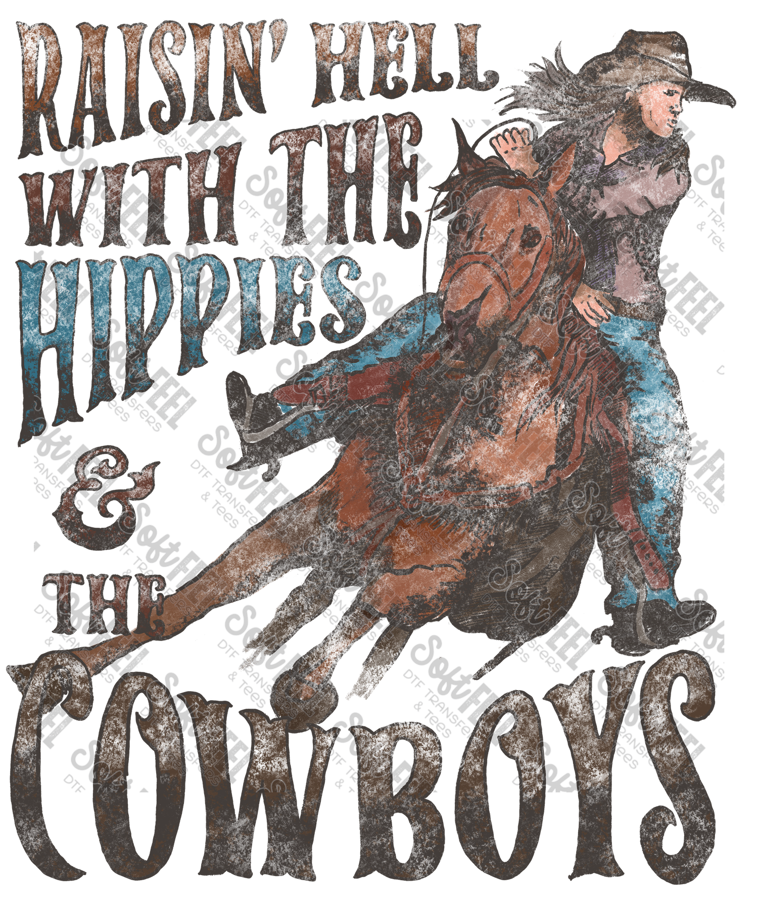 Hippies and the Cowboys - Country Western - Direct To Film Transfer / DTF - Heat Press Clothing Transfer