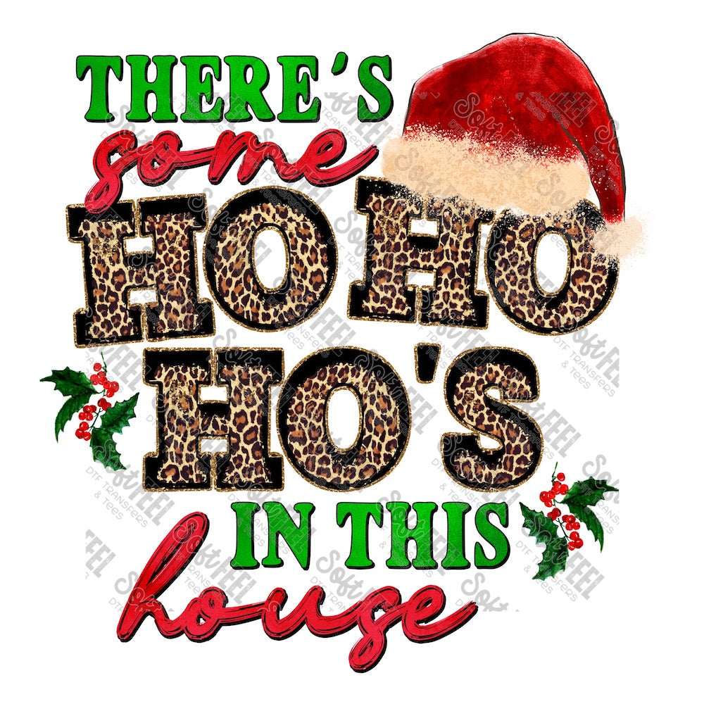 Ho Ho Hos in This House Leopard - Women&#39;s / Snarky / Humor / Christmas / Retro - Direct To Film Transfer / DTF - Heat Press Clothing Transfer