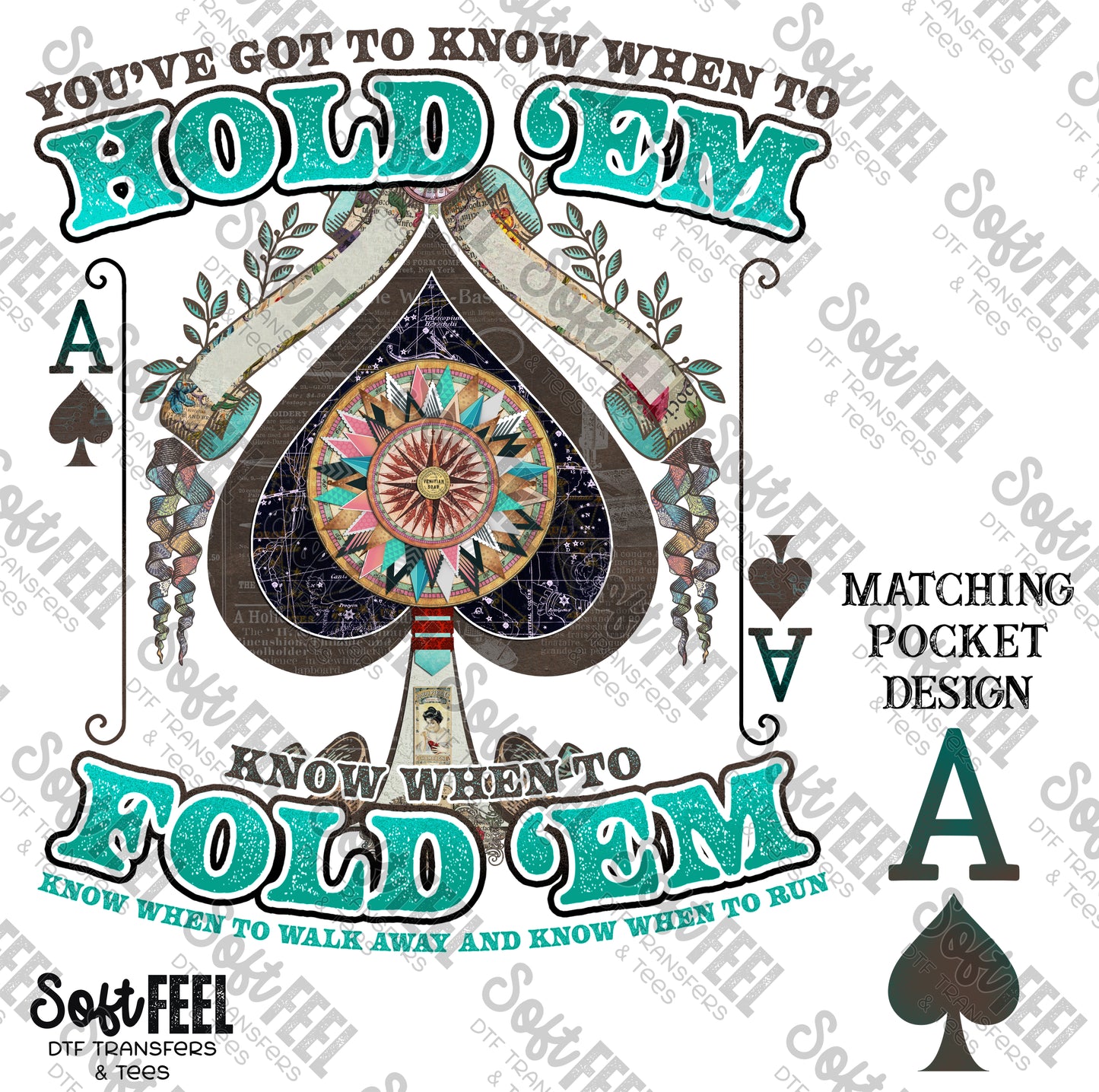 Hold Em Teal - Music / Country Western - Direct To Film Transfer / DTF - Heat Press Clothing Transfer