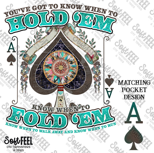 Hold Em Teal - Music / Country Western - Direct To Film Transfer / DTF - Heat Press Clothing Transfer