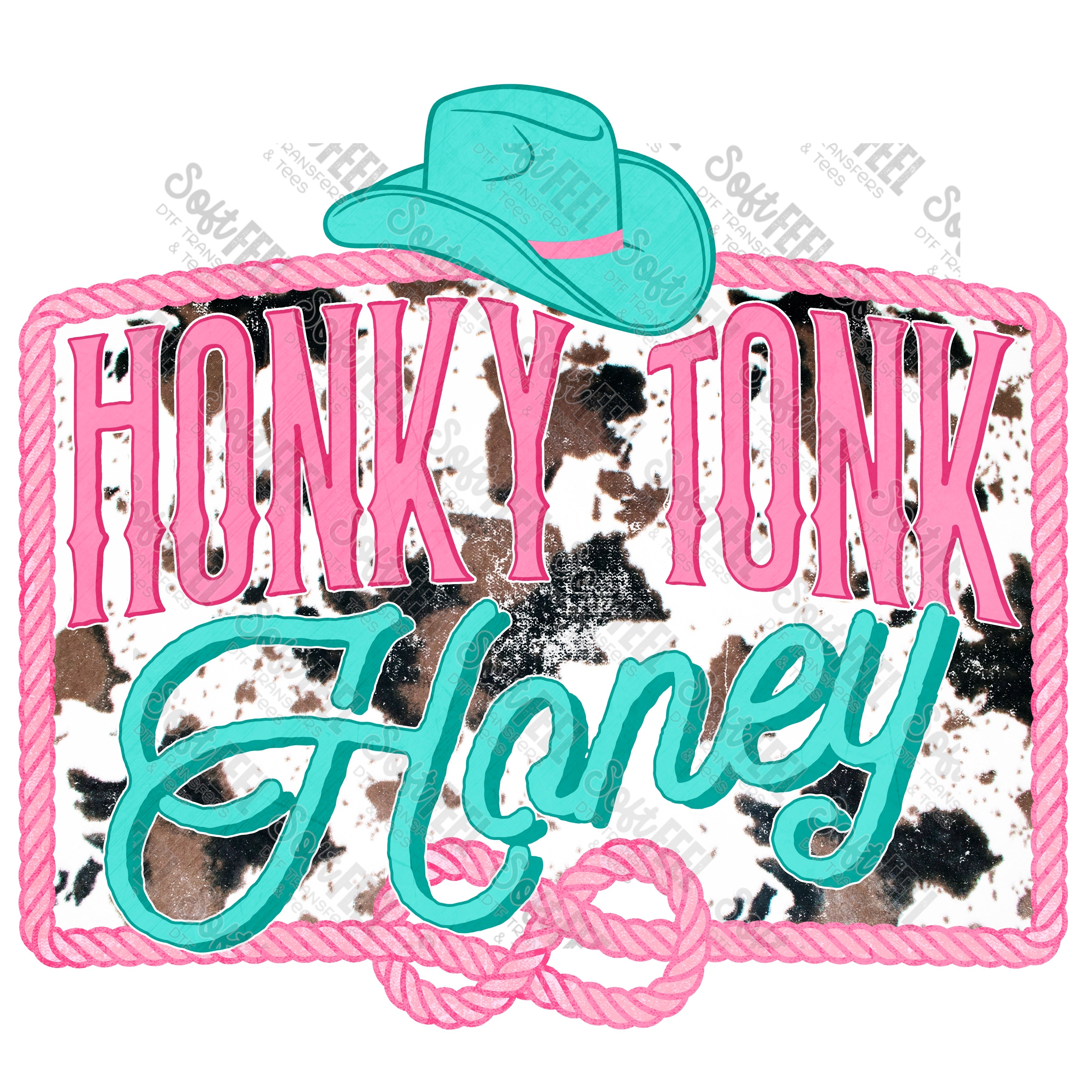 Honky Tonk Honey Cow - Country Western / Retro / Women&#39;s - Direct To Film Transfer / DTF - Heat Press Clothing Transfer