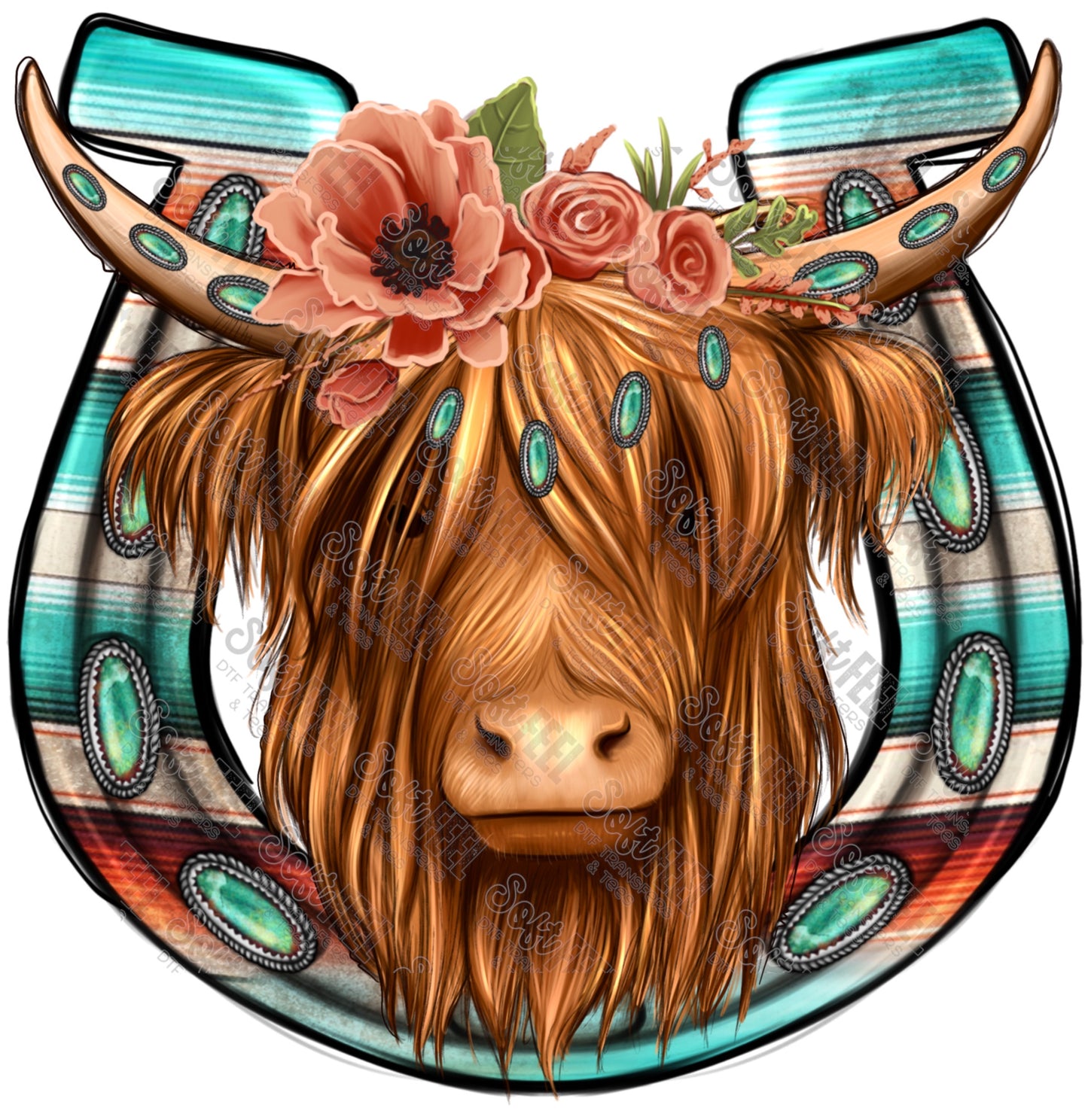 horseshoe highland cow - Country Western / Women's - Direct To Film Transfer / DTF - Heat Press Clothing Transfer