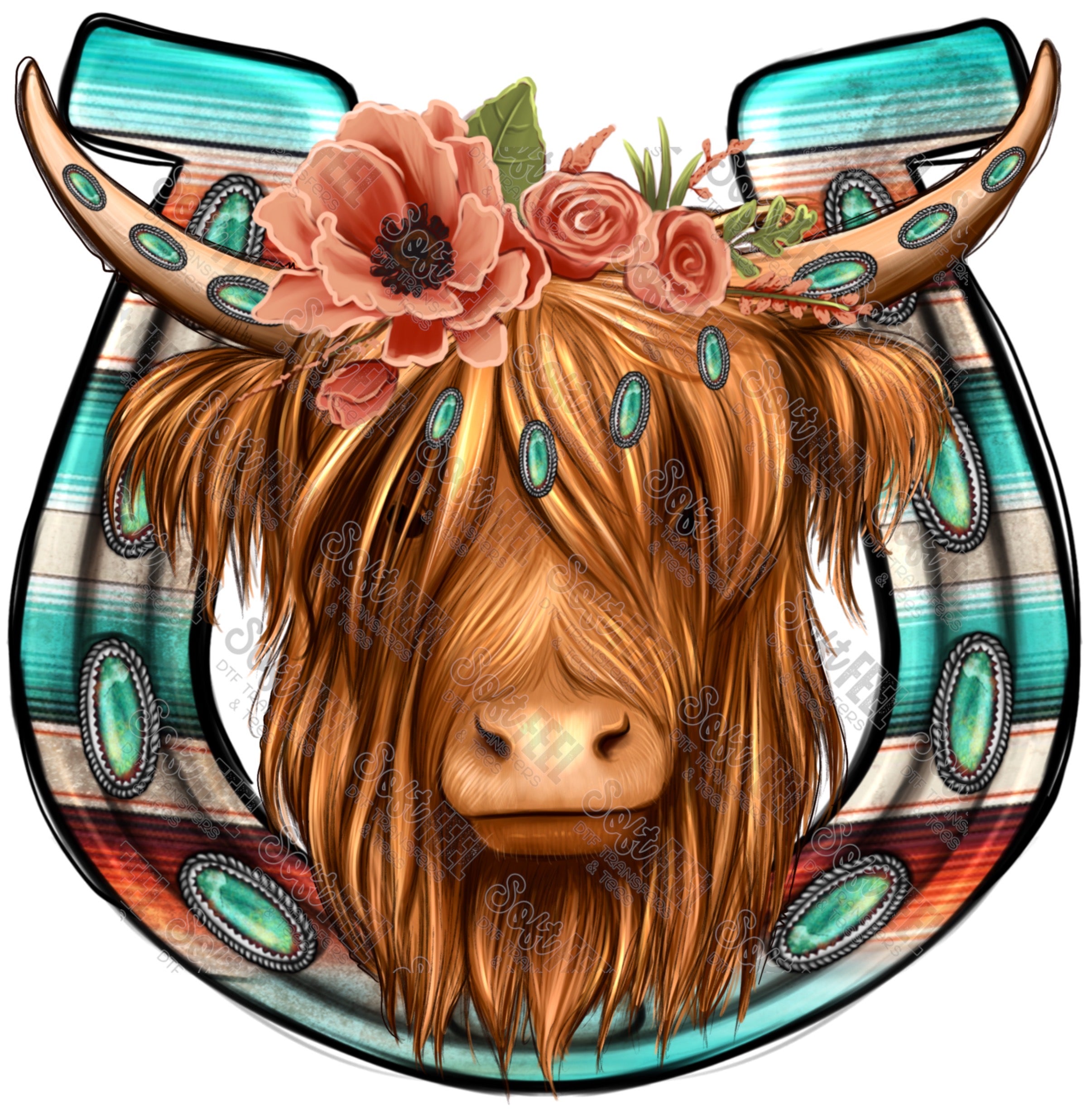 horseshoe highland cow - Country Western / Women&#39;s - Direct To Film Transfer / DTF - Heat Press Clothing Transfer