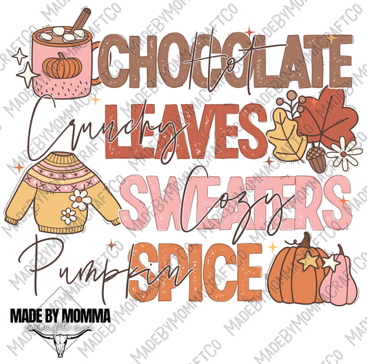 Hot Chocolate Crunchy Leaves Cozy Sweaters Pumpkin Spice - Fall - Cheat Clear Waterslide™ or Cheat Clear Sticker Decal