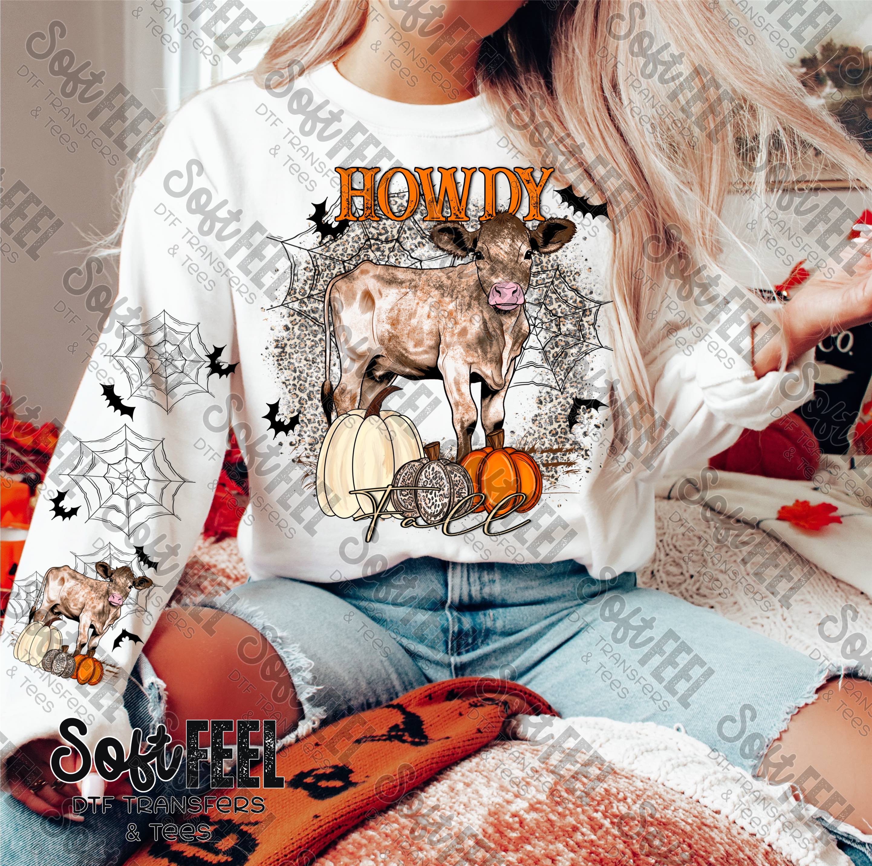 Howdy Fall Cow - Country Western / Fall / Halloween - Direct To Film Transfer / DTF - Heat Press Clothing Transfer