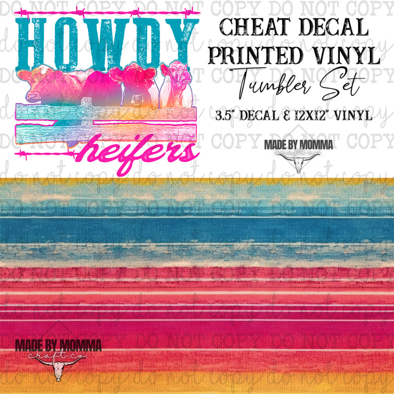 Howdy Heifers Western - Vinyl &amp; Decal Tumbler Set