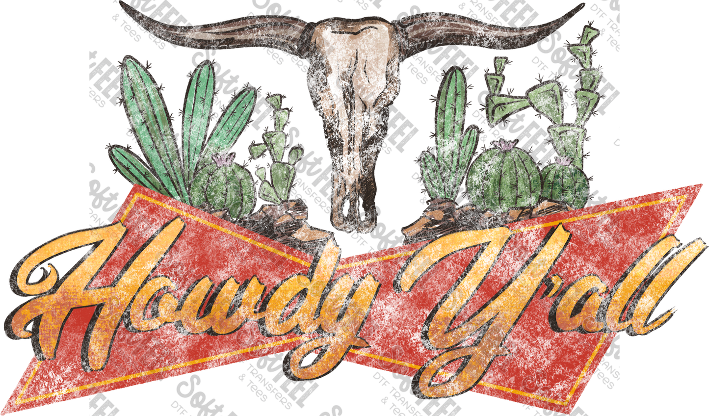 Howdy Y'all - Country Western - Direct To Film Transfer / DTF - Heat Press Clothing Transfer