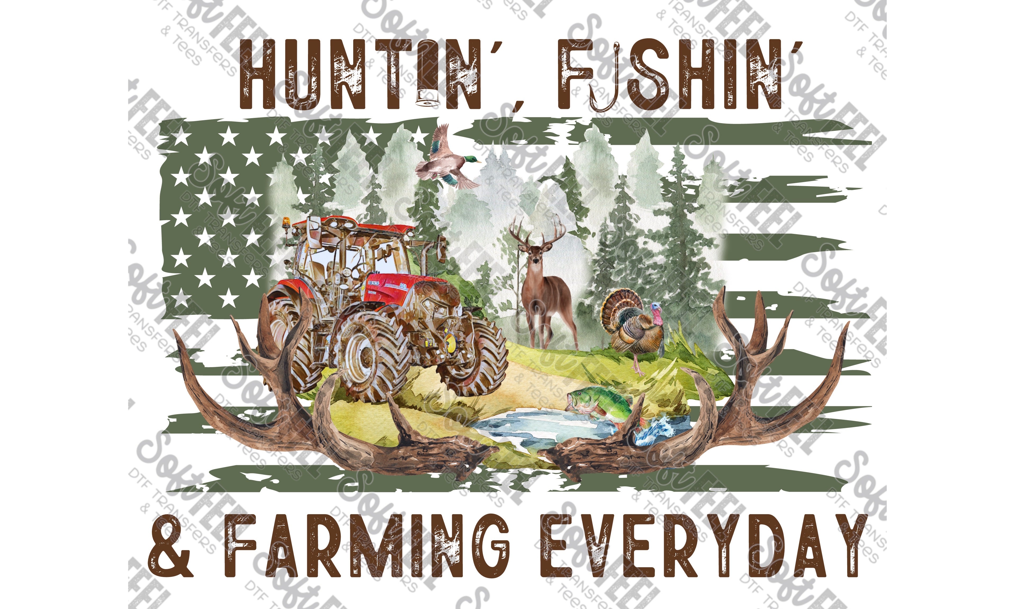 Hunting Fishing And Farming Everyday - Men&#39;s / Fishing / Hunting  - Direct To Film Transfer / DTF - Heat Press Clothing Transfer