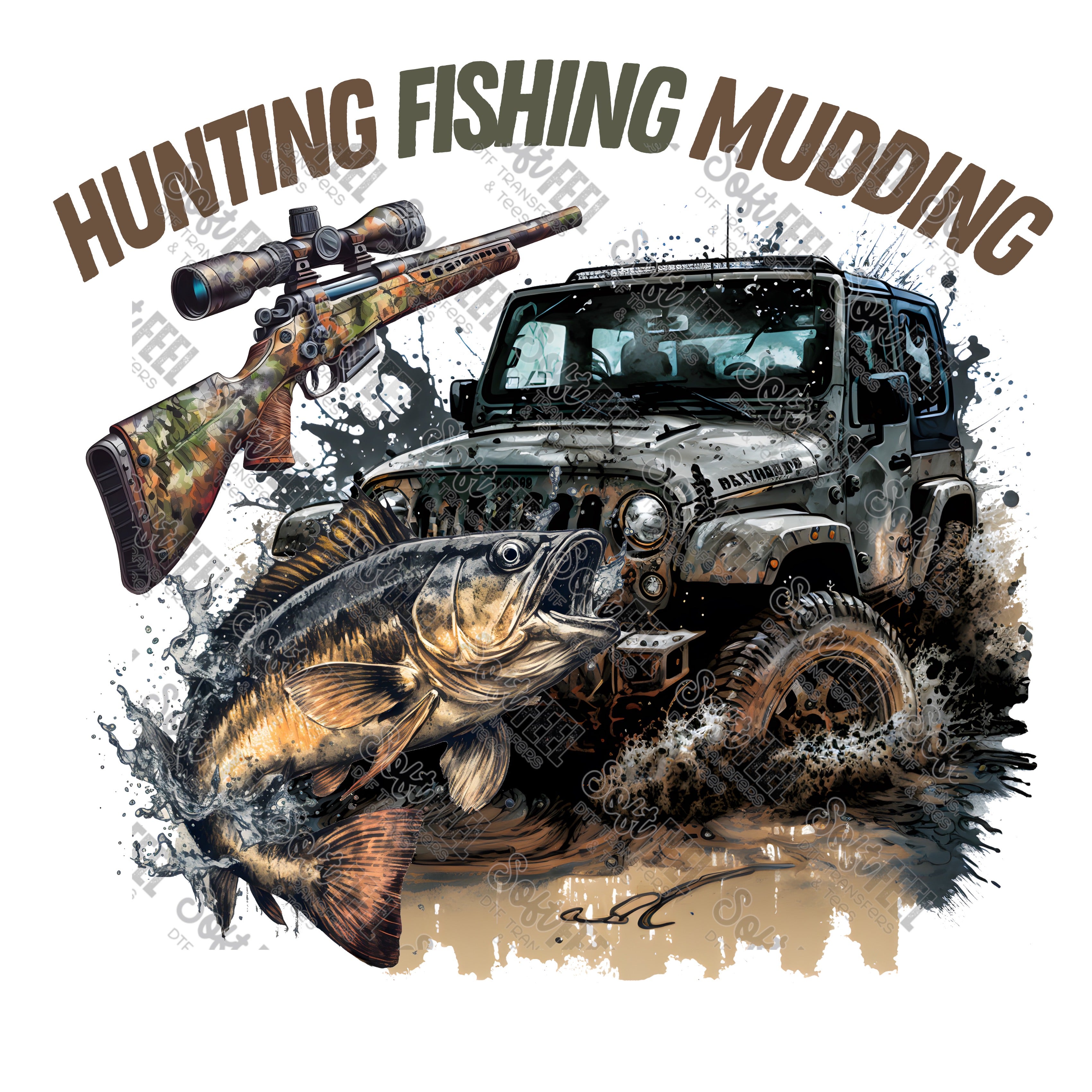 Hunting Fishing Mudding - Country Western / Hunting / Fishing / Men&#39;s - Direct To Film Transfer / DTF - Heat Press Clothing Transfer