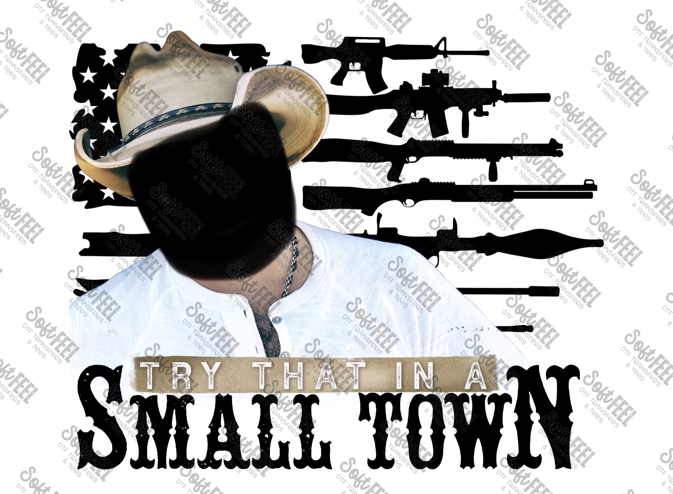 B&amp;W Small town - country western / music - Direct To Film Transfer / DTF - Heat Press Clothing Transfer