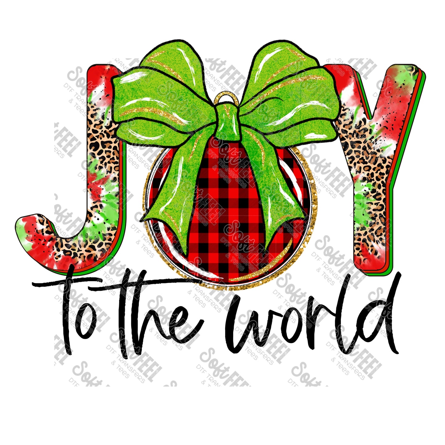 Joy To The World Tie Dye Leopard Plaid - Christmas - Direct To Film Transfer / DTF - Heat Press Clothing Transfer