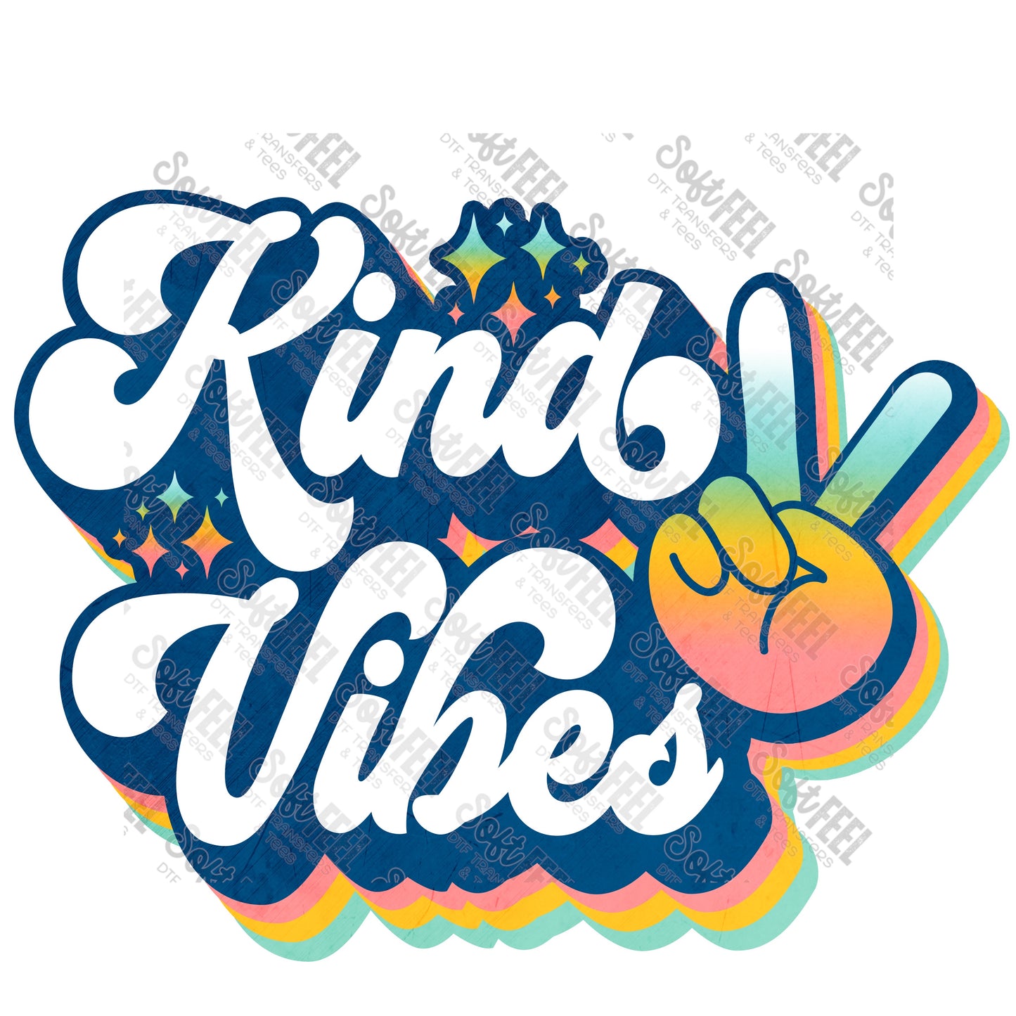 Kind Vibes Peace Sign Retro - Hippie Gypsy / Retro - Direct To Film Transfer / DTF - Heat Press Clothing Transfer