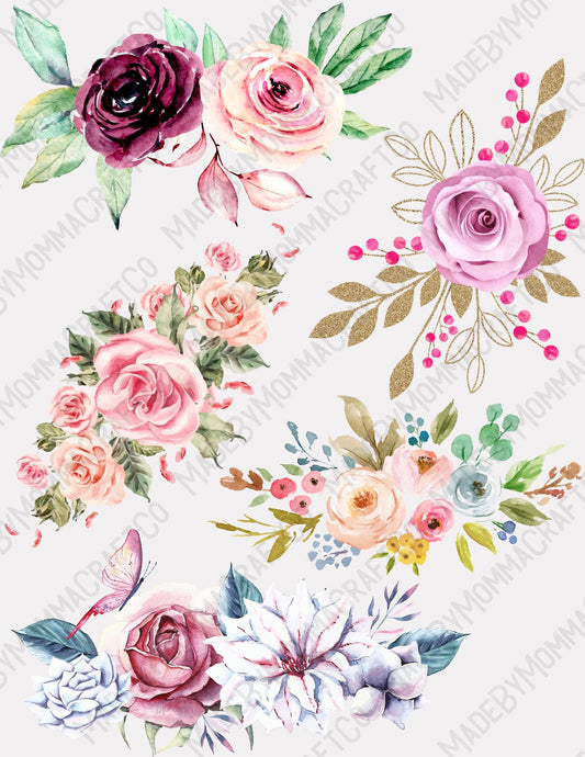 Large tumbler floral arrangements Sheet - Cheat Clear Waterslide ™ or Sticker Themed Sheet  Elements Sheet